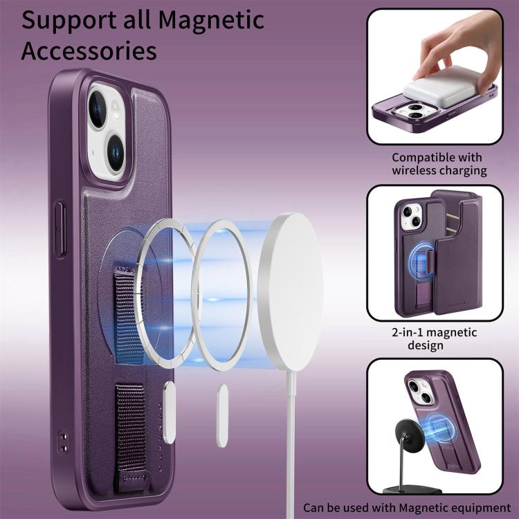 For iPhone 14 / 13 CaseNeo Finger Grip Strap MagSafe Leather Phone Case(Purple) - iPhone 14 Cases by CaseNeo | Online Shopping UK | buy2fix