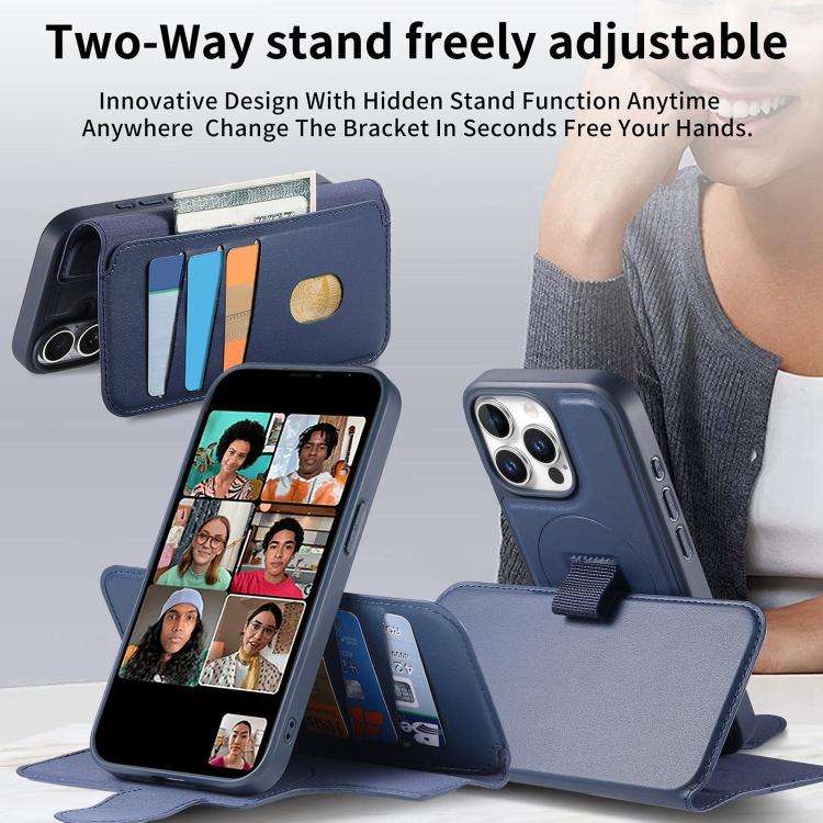 For iPhone 14 Pro CaseNeo Finger Grip Strap MagSafe Leather Phone Case(Blue) - iPhone 14 Pro Cases by CaseNeo | Online Shopping UK | buy2fix