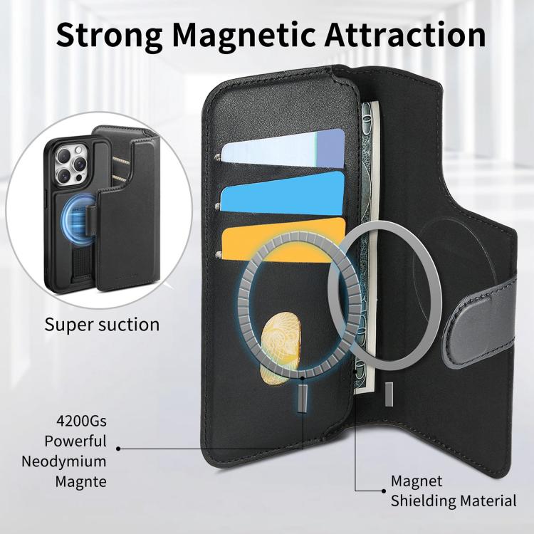 For iPhone 14 Pro Max CaseNeo Finger Grip Strap MagSafe Leather Phone Case(Black) - iPhone 14 Pro Max Cases by CaseNeo | Online Shopping UK | buy2fix