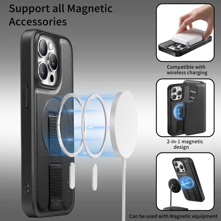 For iPhone 14 Pro Max CaseNeo Finger Grip Strap MagSafe Leather Phone Case(Black) - iPhone 14 Pro Max Cases by CaseNeo | Online Shopping UK | buy2fix