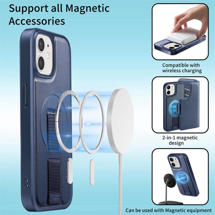 For iPhone 12 / 12 Pro CaseNeo Finger Grip Strap MagSafe Leather Phone Case(Blue) - iPhone 12 / 12 Pro Cases by CaseNeo | Online Shopping UK | buy2fix