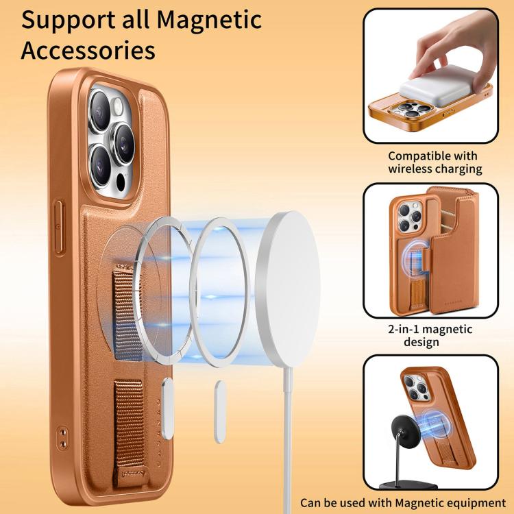For iPhone 12 Pro Max CaseNeo Finger Grip Strap MagSafe Leather Phone Case(Brown) - More iPhone Cases by CaseNeo | Online Shopping UK | buy2fix