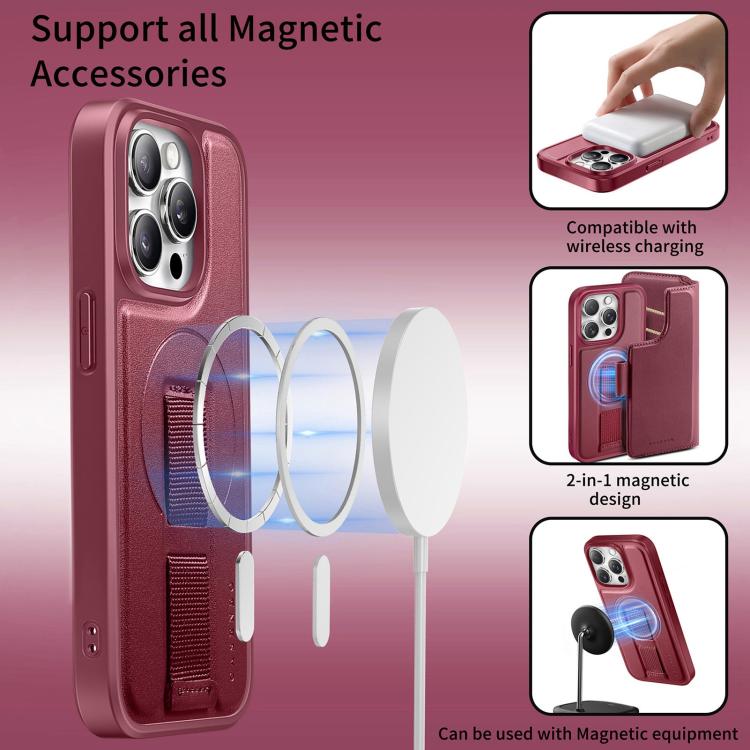 For iPhone 12 Pro Max CaseNeo Finger Grip Strap MagSafe Leather Phone Case(Red) - More iPhone Cases by CaseNeo | Online Shopping UK | buy2fix