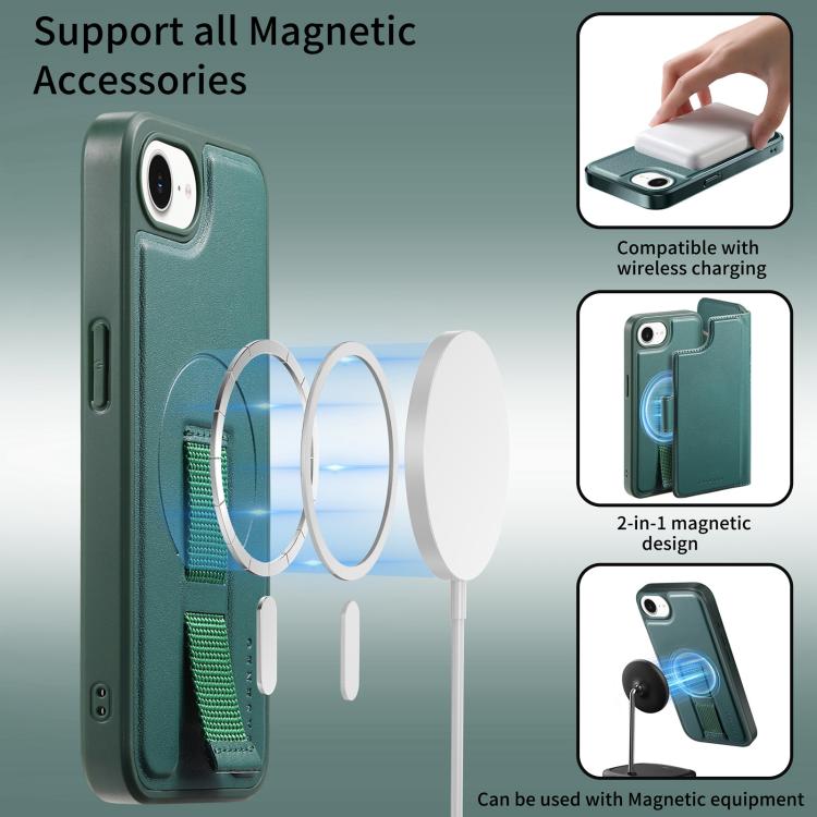 For iPhone 16e CaseNeo Finger Grip Strap MagSafe Leather Phone Case(Green) - iPhone 16e Cases by CaseNeo | Online Shopping UK | buy2fix