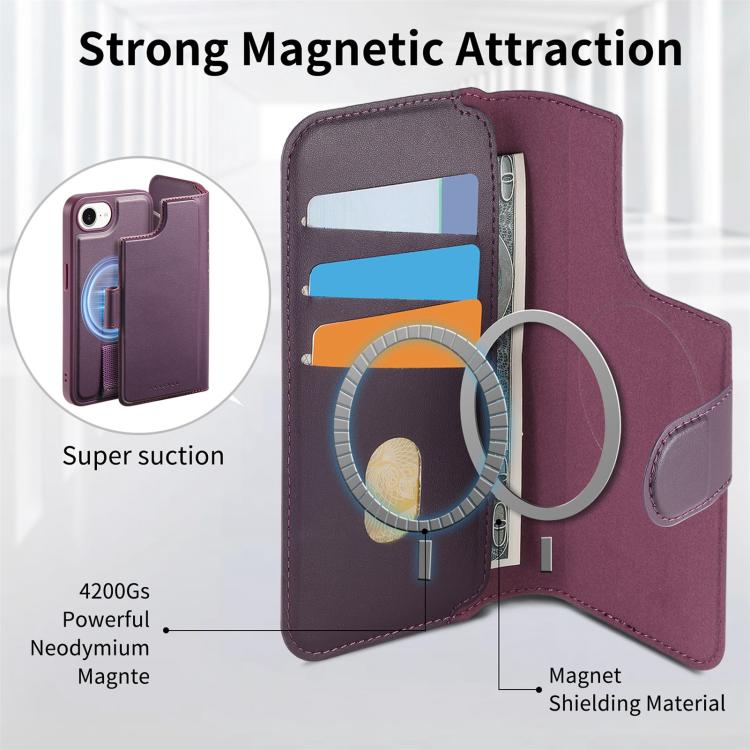 For iPhone 16e CaseNeo Finger Grip Strap MagSafe Leather Phone Case(Purple) - iPhone 16e Cases by CaseNeo | Online Shopping UK | buy2fix