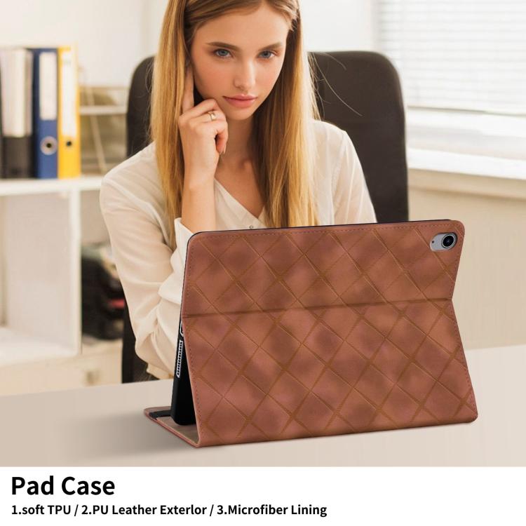 For iPad 11th 2025 / 10th 2022 Rhombus Embossed Leather Smart Tablet Case(Brown) - iPad 2025 / 2022 Cases by buy2fix | Online Shopping UK | buy2fix