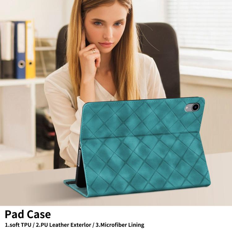 For iPad mini 6 / mini 2024 Rhombus Embossed Leather Smart Tablet Case(Green) - iPad mini 2024 Cases by buy2fix | Online Shopping UK | buy2fix