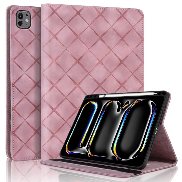 For iPad Pro 11 2024 Rhombus Embossed Leather Smart Tablet Case(Pink) - iPad Pro 11 2024 Cases by buy2fix | Online Shopping UK | buy2fix