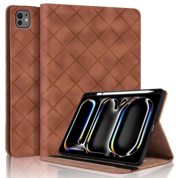 For iPad Pro 11 2024 Rhombus Embossed Leather Smart Tablet Case(Brown) - iPad Pro 11 2024 Cases by buy2fix | Online Shopping UK | buy2fix