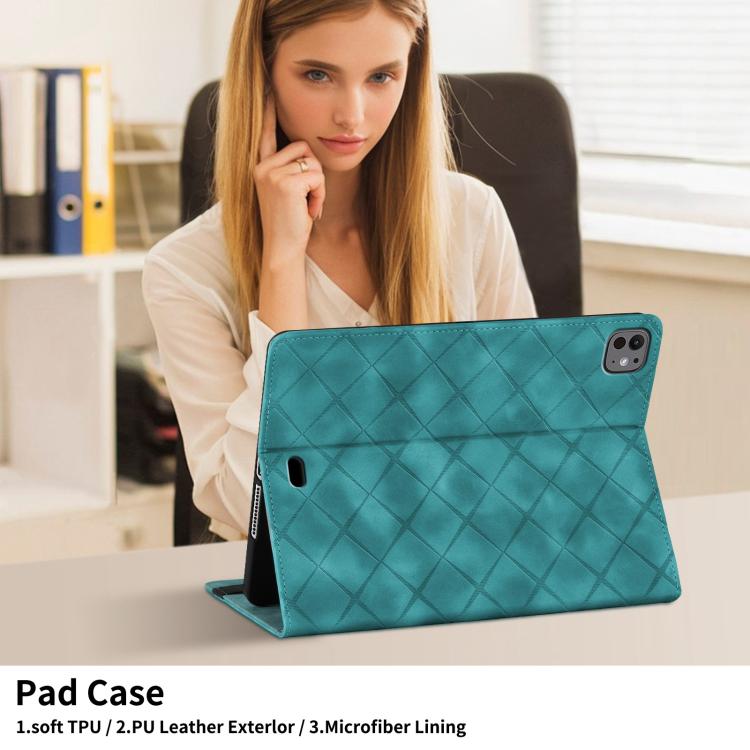 For iPad Pro 11 2024 Rhombus Embossed Leather Smart Tablet Case(Green) - iPad Pro 11 2024 Cases by buy2fix | Online Shopping UK | buy2fix