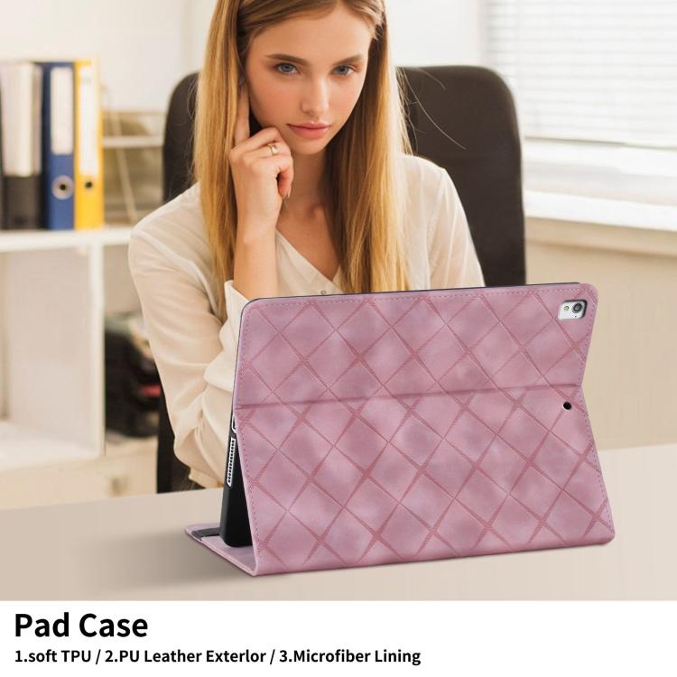 For iPad 10.2 2021 / Air 10.5 Rhombus Embossed Leather Smart Tablet Case(Pink) - iPad 10.2 Cases by buy2fix | Online Shopping UK | buy2fix