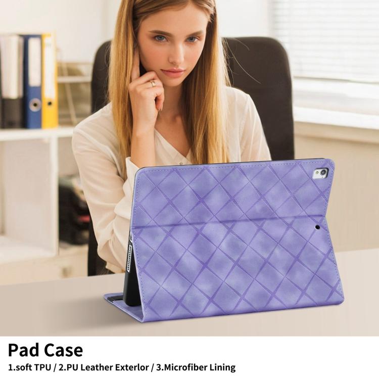 For iPad 10.2 2021 / Air 10.5 Rhombus Embossed Leather Smart Tablet Case(Purple) - iPad 10.2 Cases by buy2fix | Online Shopping UK | buy2fix