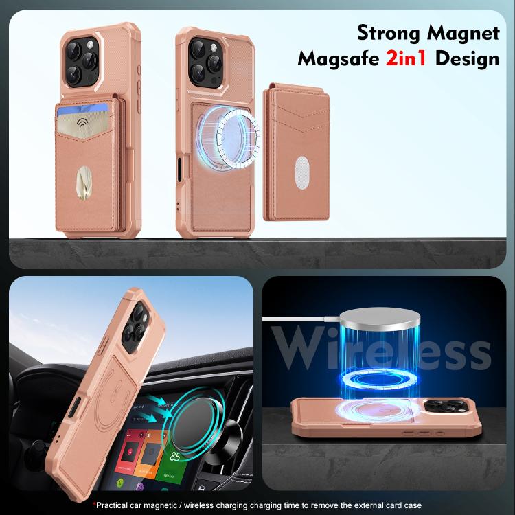 For iPhone 16 Pro Max 2-in-1 Magnetic Wallet MagSafe Leather Back Phone Case(Pink) - iPhone 16 Pro Max Cases by buy2fix | Online Shopping UK | buy2fix
