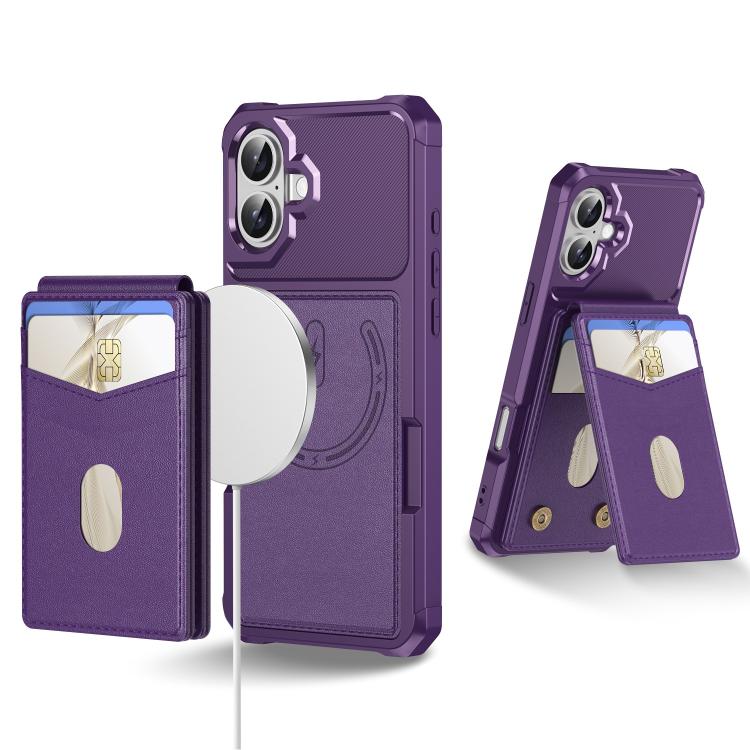 For iPhone 16 2-in-1 Magnetic Wallet MagSafe Leather Back Phone Case(Purple) - iPhone 16 Cases by buy2fix | Online Shopping UK | buy2fix