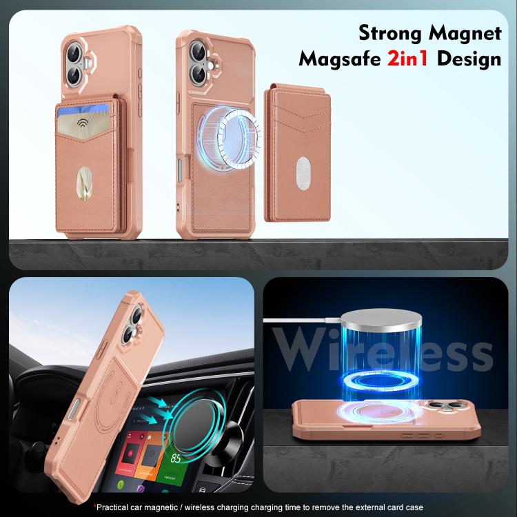 For iPhone 16 2-in-1 Magnetic Wallet MagSafe Leather Back Phone Case(Pink) - iPhone 16 Cases by buy2fix | Online Shopping UK | buy2fix
