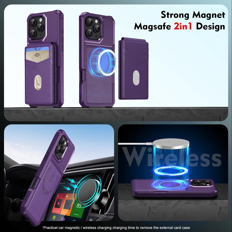 For iPhone 15 Pro 2-in-1 Magnetic Wallet MagSafe Leather Back Phone Case(Purple) - iPhone 15 Pro Cases by buy2fix | Online Shopping UK | buy2fix