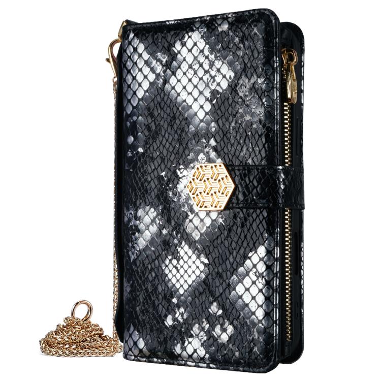For iPhone 16 Pro Crossbody Handle Snake Texture Leather Phone Case(Black) - iPhone 16 Pro Cases by buy2fix | Online Shopping UK | buy2fix