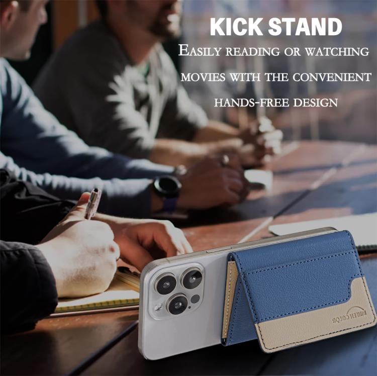 Color Matching Leather Horizontal Magnetic Wallet Card Bag Case(Blue) - Adhesive Card Holders by buy2fix | Online Shopping UK | buy2fix