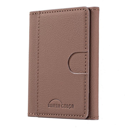 Solid Color Leather Horizontal Magnetic Wallet Card Bag Case(Brown) - Adhesive Card Holders by buy2fix | Online Shopping UK | buy2fix