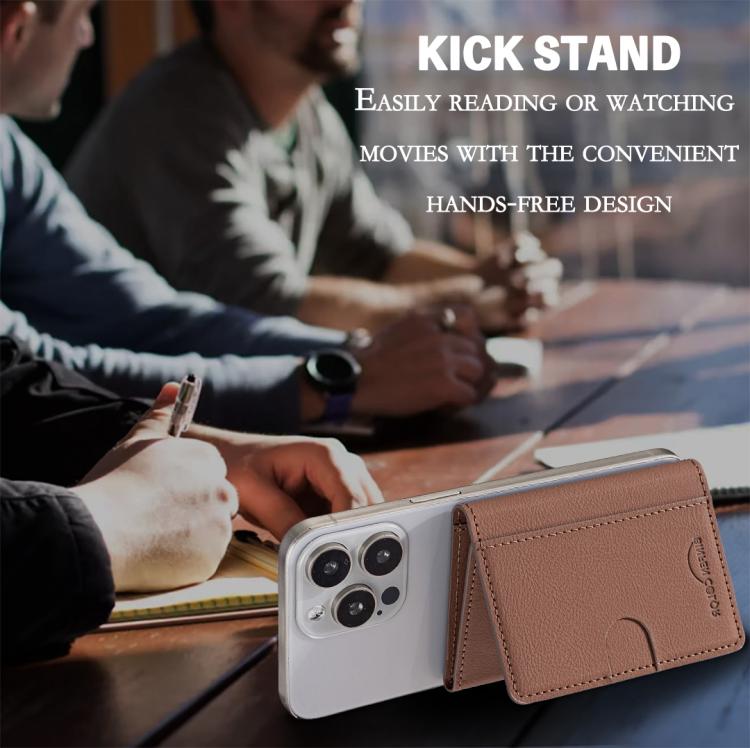 Solid Color Leather Horizontal Magnetic Wallet Card Bag Case(Brown) - Adhesive Card Holders by buy2fix | Online Shopping UK | buy2fix