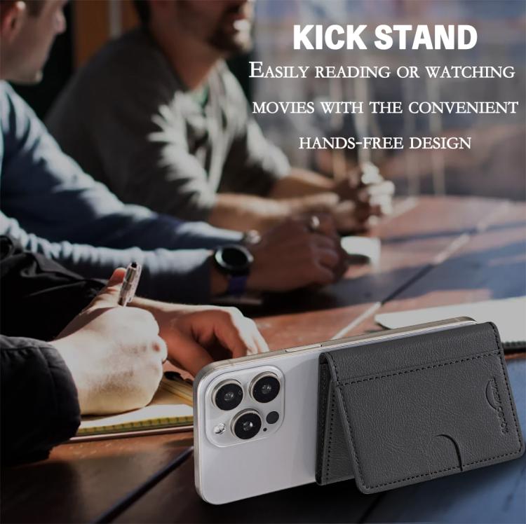 Solid Color Leather Horizontal Magnetic Wallet Card Bag Case(Black) - Adhesive Card Holders by buy2fix | Online Shopping UK | buy2fix