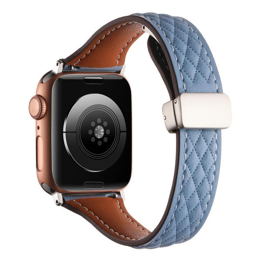 For Apple Watch 46mm / 49mm / 45mm / 44mm Kalebol Diamond Pattern Magnetic Buckle Leather Strap(Mist Blue) - Watch Bands by Kalebol | Online Shopping UK | buy2fix