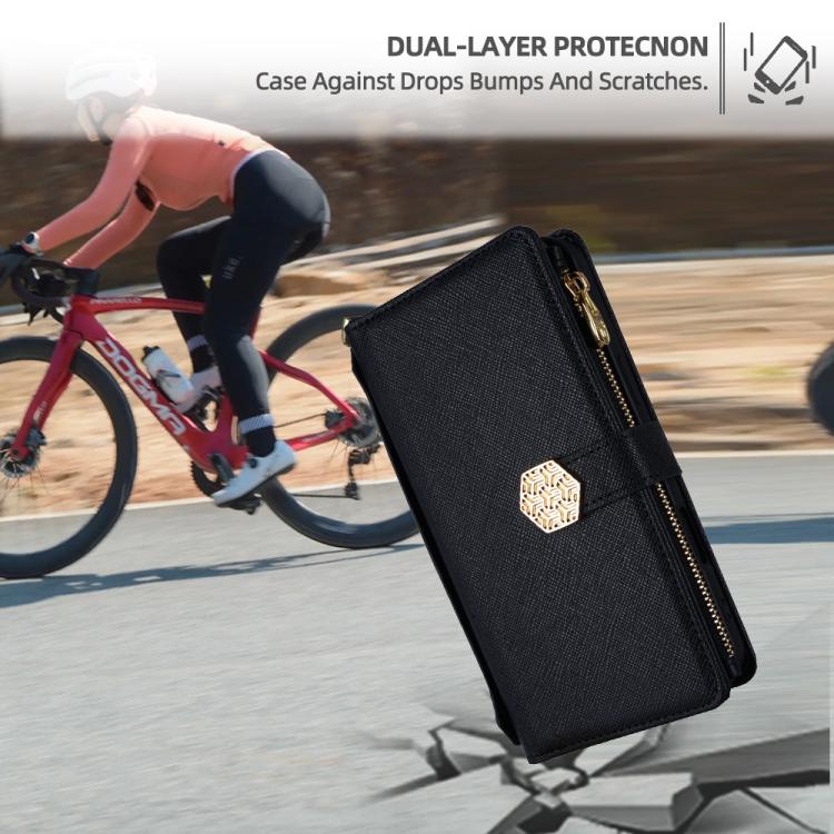 For iPhone 16 Pro Crossbody Handle Cross Texture Leather Phone Case(Black) - iPhone 16 Pro Cases by buy2fix | Online Shopping UK | buy2fix