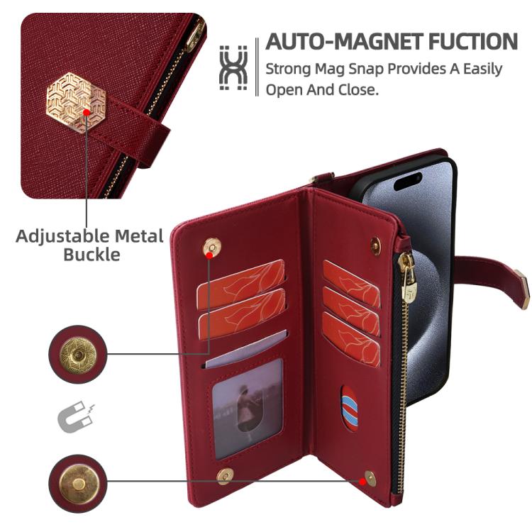 For iPhone 16 Pro Crossbody Handle Cross Texture Leather Phone Case(Red) - iPhone 16 Pro Cases by buy2fix | Online Shopping UK | buy2fix
