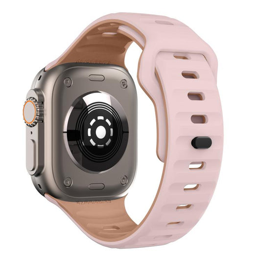 For Apple Watch 46mm / 49mm / 45mm / 44mm Kalebol Wave Reverse Buckle Two-color Silicone Strap(Oxford Pink Rose Grey) - Watch Bands by Kalebol | Online Shopping UK | buy2fix