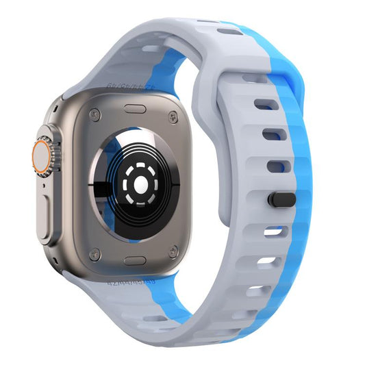 For Apple Watch 46mm / 49mm / 45mm / 44mm Kalebol Wave Reverse Buckle Two-color Silicone Strap(Wild Path Grey Blue) - Watch Bands by Kalebol | Online Shopping UK | buy2fix