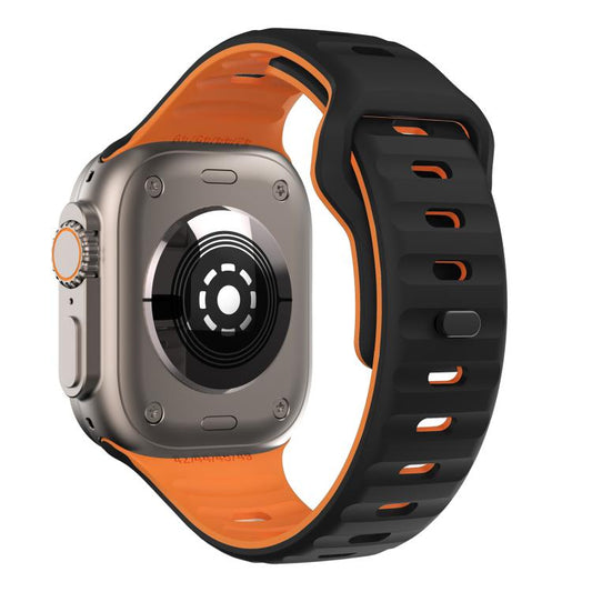 For Apple Watch 42mm / 41mm / 40mm / 38mm Kalebol Wave Reverse Buckle Two-color Silicone Strap(Black Orange) - Watch Bands by Kalebol | Online Shopping UK | buy2fix