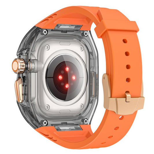 For Apple Watch 42mm / 41mm / 40mm / 38mm Kalebol Glacier Integrated Transparent Silicone Strap(Orange Transparent Black) - Watch Bands by Kalebol | Online Shopping UK | buy2fix