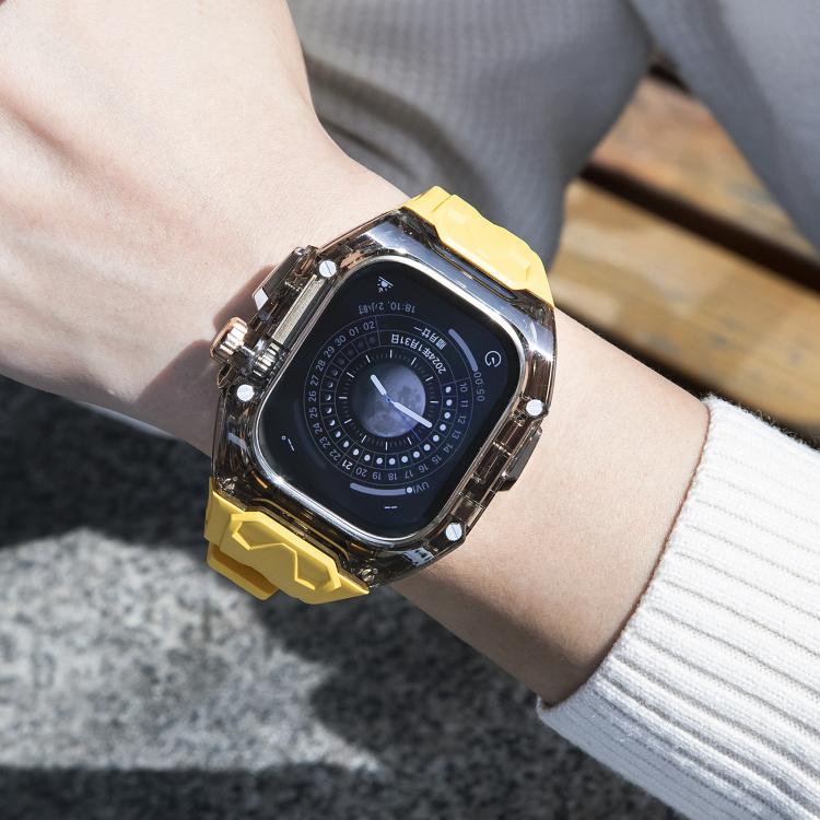 For Apple Watch 42mm / 41mm / 40mm / 38mm Kalebol Glacier Integrated Transparent Silicone Strap(Yellow Transparent Black) - Watch Bands by Kalebol | Online Shopping UK | buy2fix