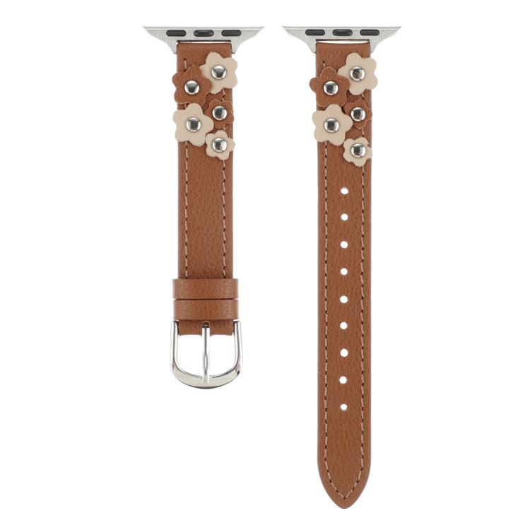 For Apple Watch 42mm / 41mm / 40mm / 38mm Kalebol Studded Flower Leather Strap(Brown) - Watch Bands by Kalebol | Online Shopping UK | buy2fix
