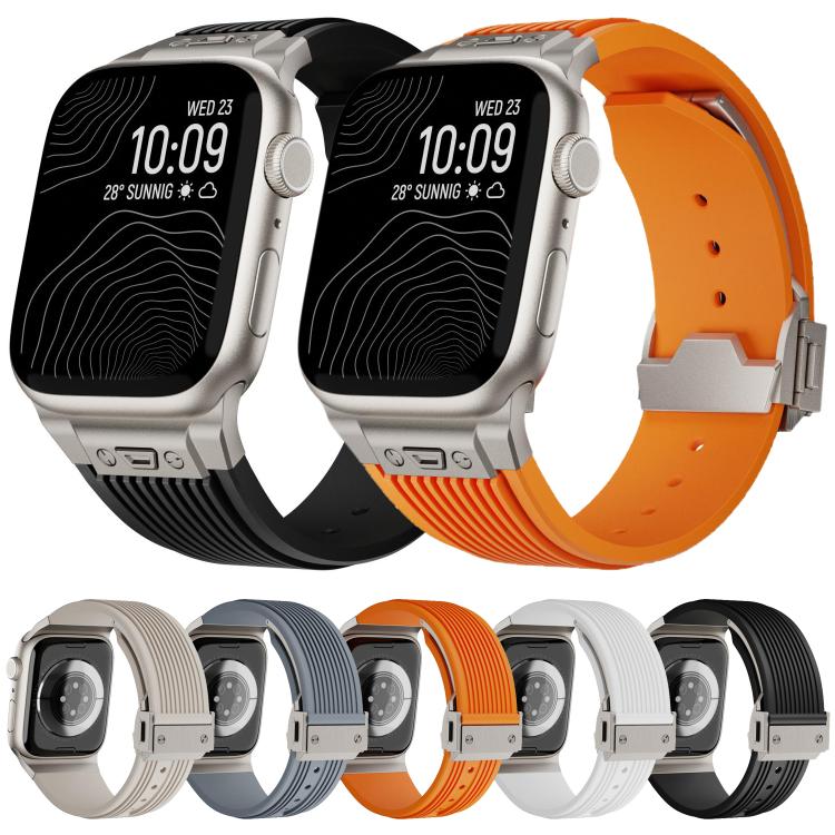 For Apple Watch 42mm / 41mm / 40mm / 38mm Kalebol High Elasticity L-shaped Nail Silicone Strap(Orange) - Watch Bands by Kalebol | Online Shopping UK | buy2fix