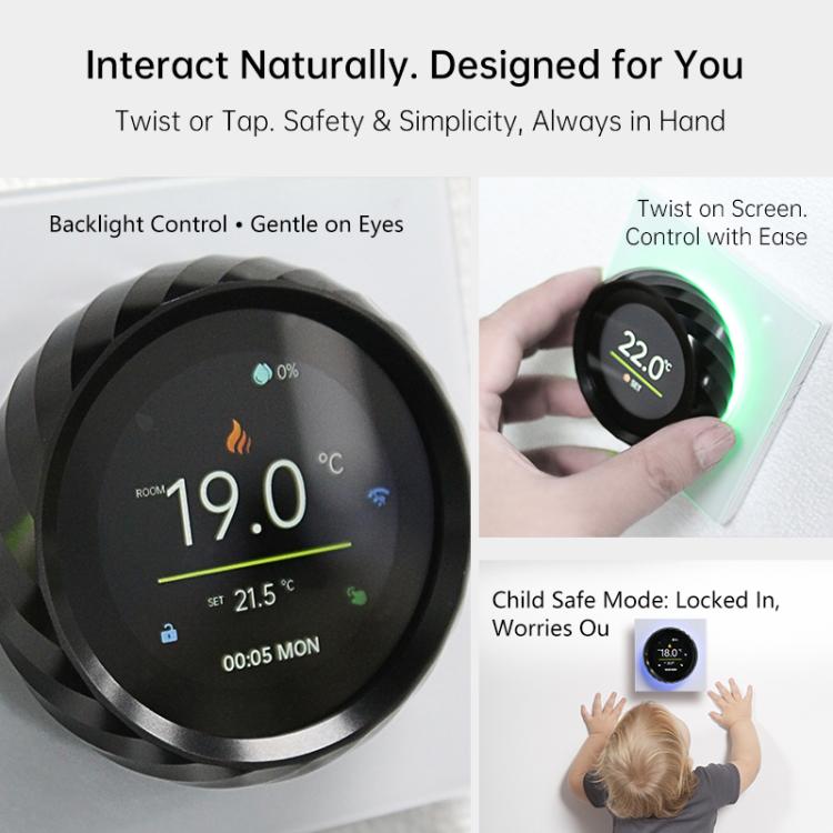 BHT-2007-P16-GALW Water Heating 1.6 inch TFT Color Screen WiFi Smart hreaded Knob Thermostat(White Black) - Thermostat & Thermometer by buy2fix | Online Shopping UK | buy2fix