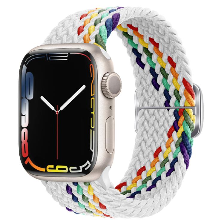 For Apple Watch 42mm / 41mm / 40mm / 38mm Kalebol Eight Buckle Nylon Braided Watch Band(White Rainbow) - Watch Bands by Kalebol | Online Shopping UK | buy2fix