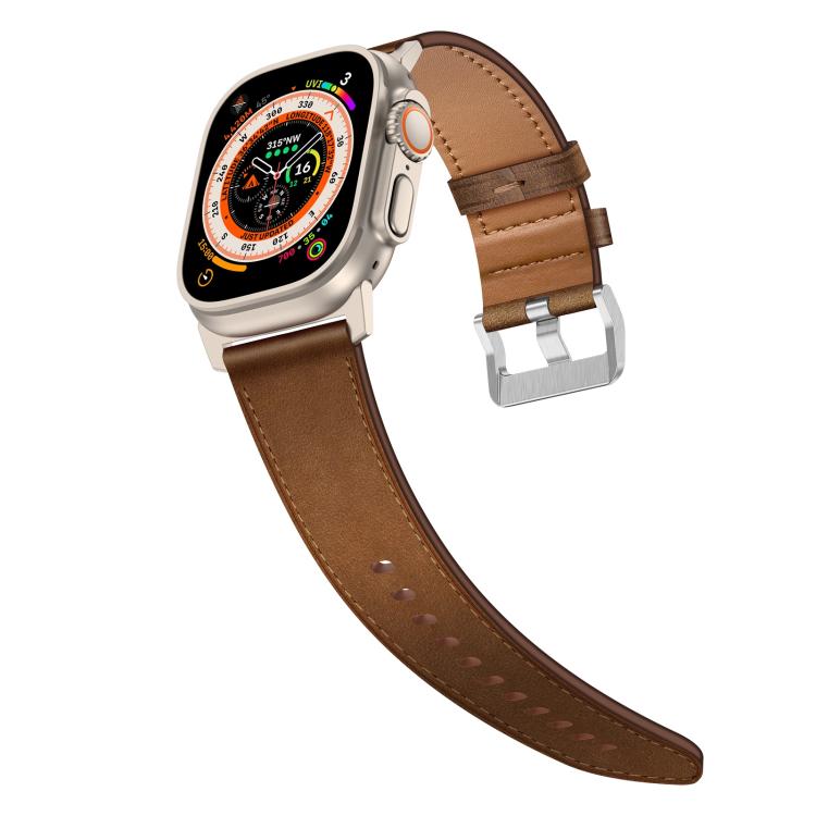 For Apple Watch 46mm / 49mm / 45mm / 44mm Kalebol Genuine Leather Watch Band(Titanium Dark Brown) - Watch Bands by Kalebol | Online Shopping UK | buy2fix