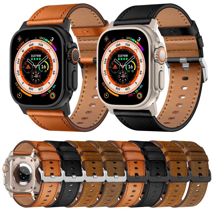 For Apple Watch 46mm / 49mm / 45mm / 44mm Kalebol Genuine Leather Watch Band(Black) - Watch Bands by Kalebol | Online Shopping UK | buy2fix
