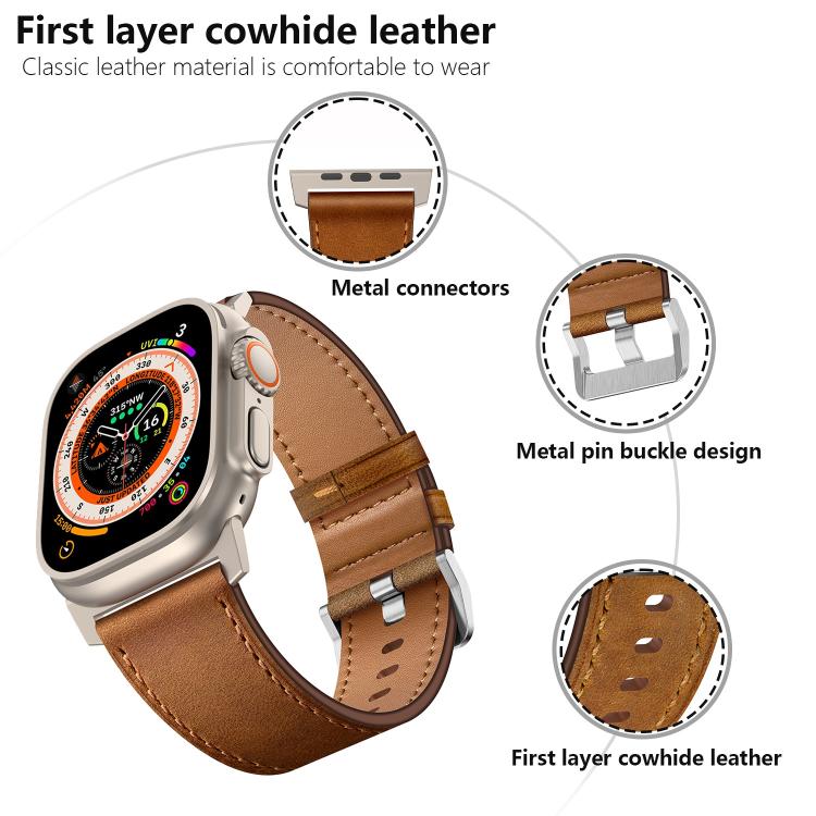 For Apple Watch 46mm / 49mm / 45mm / 44mm Kalebol Genuine Leather Watch Band(Black) - Watch Bands by Kalebol | Online Shopping UK | buy2fix