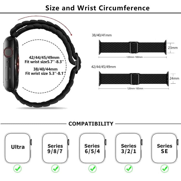 For Apple Watch 42mm / 41mm / 40mm / 38mm Kalebol Eight Buckle Wavy Braided Nylon Watch Band(Black Grey) - Watch Bands by Kalebol | Online Shopping UK | buy2fix