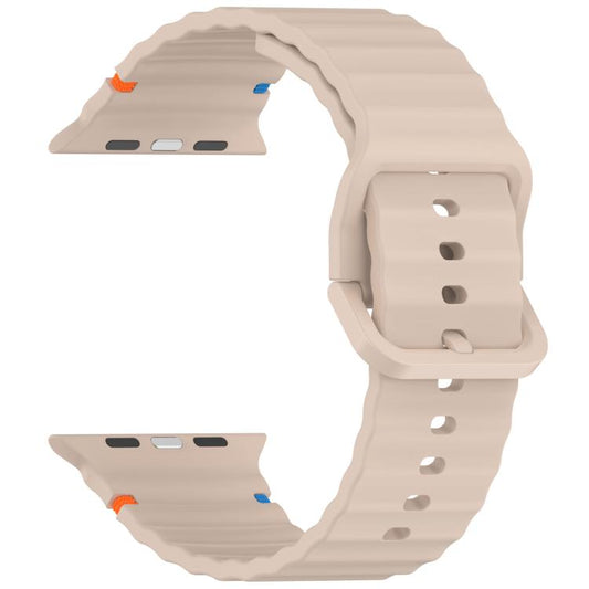 For Apple Watch 46mm / 49mm / 45mm / 44mm Kalebol Wavy Grain Stitched Silicone Watch Band(Milk Tea) - Watch Bands by Kalebol | Online Shopping UK | buy2fix