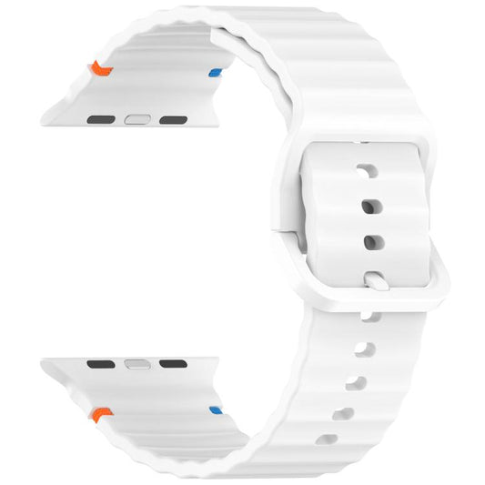 For Apple Watch 42mm / 41mm / 40mm / 38mm Kalebol Wavy Grain Stitched Silicone Watch Band(White) - Watch Bands by Kalebol | Online Shopping UK | buy2fix