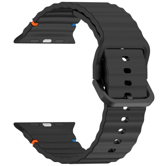 For Apple Watch 42mm / 41mm / 40mm / 38mm Kalebol Wavy Grain Stitched Silicone Watch Band(Black) - Watch Bands by Kalebol | Online Shopping UK | buy2fix