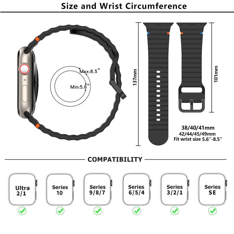 For Apple Watch 42mm / 41mm / 40mm / 38mm Kalebol Wavy Grain Stitched Silicone Watch Band(Black) - Watch Bands by Kalebol | Online Shopping UK | buy2fix