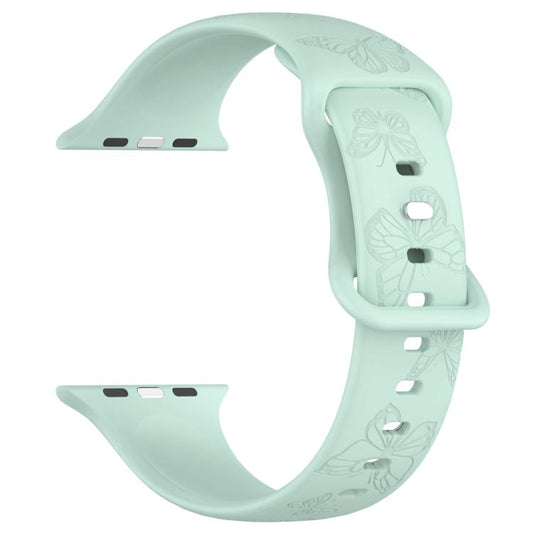 For Apple Watch 46mm / 49mm / 45mm / 44mm Kalebol 8-shaped Buckle Butterfly Embossed Silicone Watch Band(Light Green) - Watch Bands by Kalebol | Online Shopping UK | buy2fix