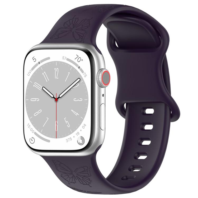 For Apple Watch 42mm / 41mm / 40mm / 38mm Kalebol 8-shaped Buckle Butterfly Embossed Silicone Watch Band(Dark Purple) - Watch Bands by Kalebol | Online Shopping UK | buy2fix