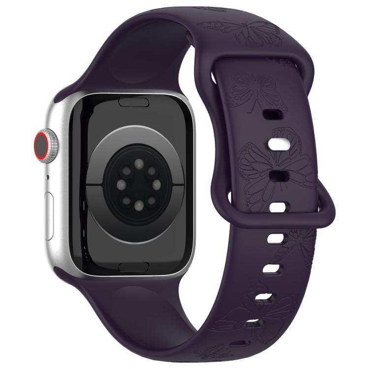 For Apple Watch 42mm / 41mm / 40mm / 38mm Kalebol 8-shaped Buckle Butterfly Embossed Silicone Watch Band(Dark Purple) - Watch Bands by Kalebol | Online Shopping UK | buy2fix