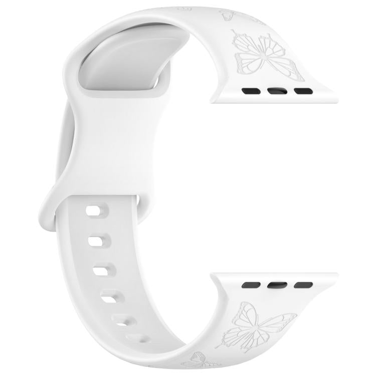 For Apple Watch 42mm / 41mm / 40mm / 38mm Kalebol 8-shaped Buckle Butterfly Embossed Silicone Watch Band(White) - Watch Bands by Kalebol | Online Shopping UK | buy2fix