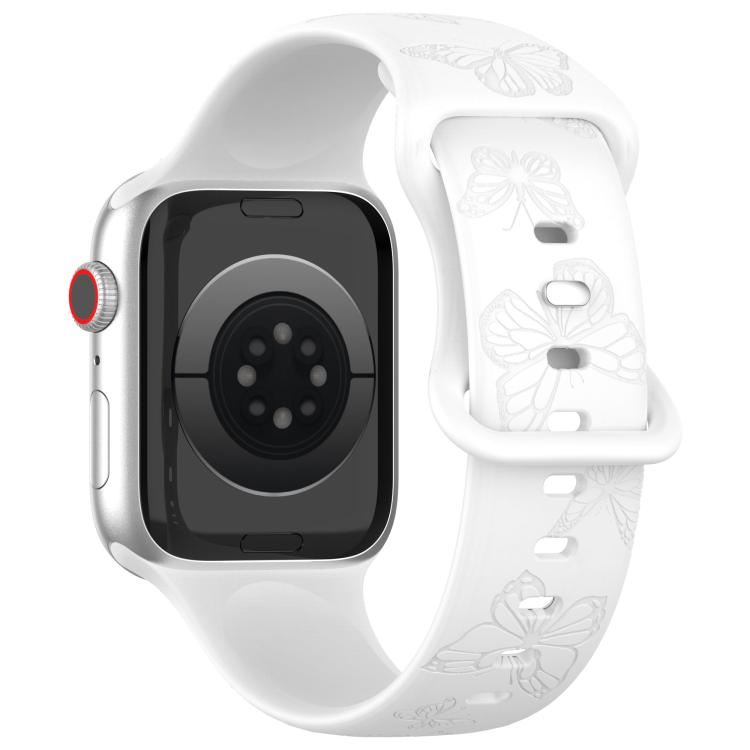 For Apple Watch 42mm / 41mm / 40mm / 38mm Kalebol 8-shaped Buckle Butterfly Embossed Silicone Watch Band(White) - Watch Bands by Kalebol | Online Shopping UK | buy2fix